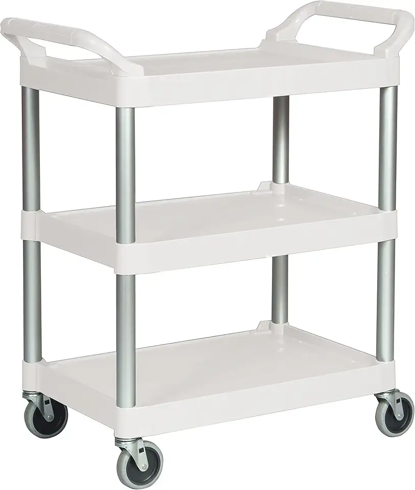 Rubbermaid Commercial Products Plastic Utility Service Cart, White, with Wheels 200 lbs