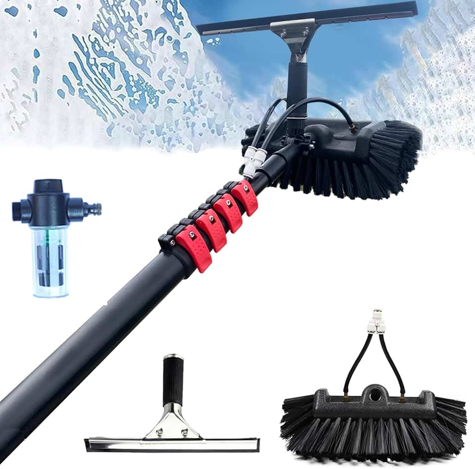 3.6-10.8M Window Cleaning Pole/Water Fed Telescopic Brush/Extendable Cleaner Conservatory Roof/Squeegee/Soap Dispenser (7.2M)