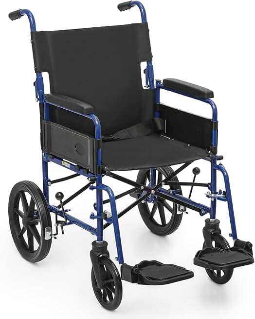 monicare Wheelchair for Adults with Dual Cross Brace, PU Wheels and Padded Armrest User-Friendly Folding 18-inch Wide Seat Wheel Chair, 300 lbs Weight Capacity, Blue