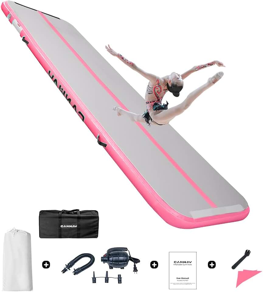 CANWAY Air Tumble Track Inflatable Gymnastics Mat, 10ft/13ft/16ft/20ft Gymnastics Training Mat with Electric Air Pump for Home/Outdoor/Gym/Cheerleading/Yoga