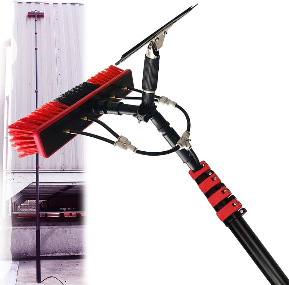 Solar Panel Cleaning Brush, 3.6m-12m Extension Pole Squeegee Telescopic Pole Window Cleaning Pole Telescopic Cleaner Greenhouse Roof 35cm Brush Head,35cmbrushhead-5.4M/18FT