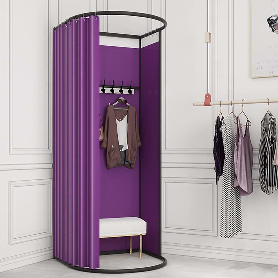 Fitting Room, with Shading Curtain、Hanging Rod and Hook Up Fitting Room for Boutique and Office Privacy Protection (Color : Purple)