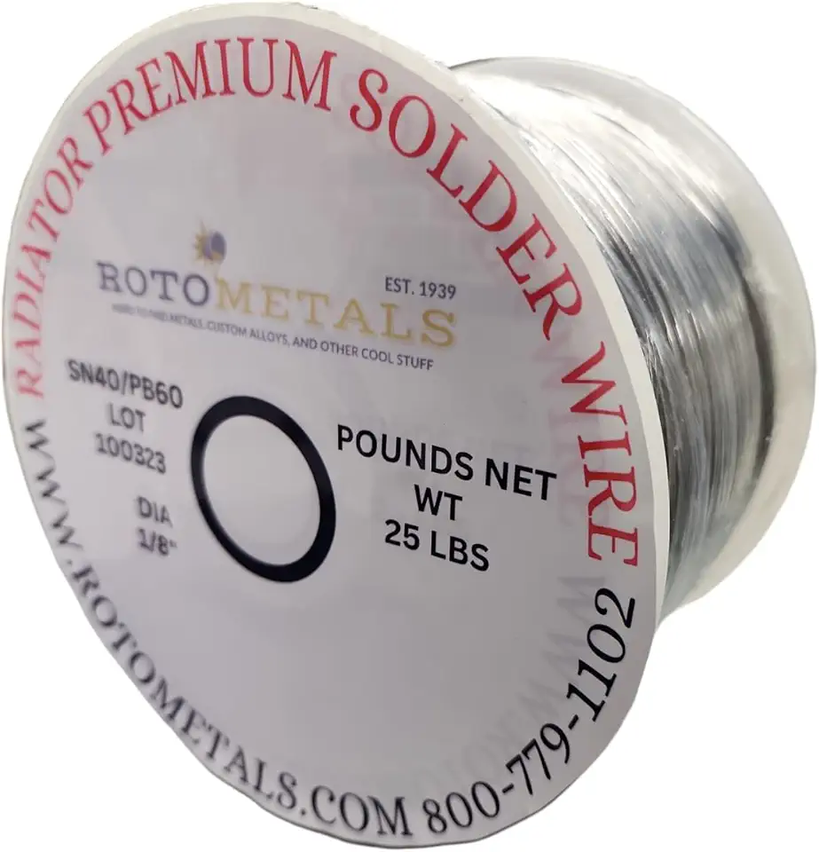 RotoMetals 40/60 Tin/Lead 0.125inch Solid Solder Wire For Electronics Repairs And More (11.34 kg / 25 lbs)