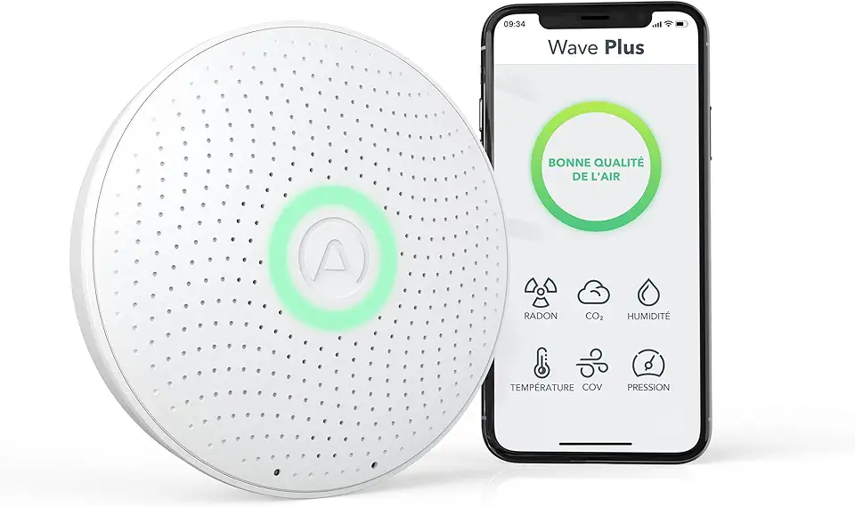 Airthings 2930 Wave Plus - Radon & Air Quality Monitor, Battery Powered (CO2, VOC, Humidity, Temp, Pressure)