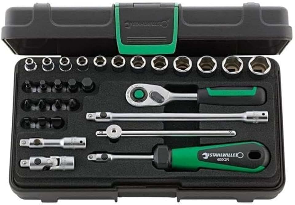 Stahlwille 30-Piece Wrench Set, 2 Sockets with Hexagon No 4, 5, 6, 7, 8, 9, 10, 11, 12, 13, 14 mm, 3 Screwdriver Sockets No 41K, 5 INHEX Sockets No 44K