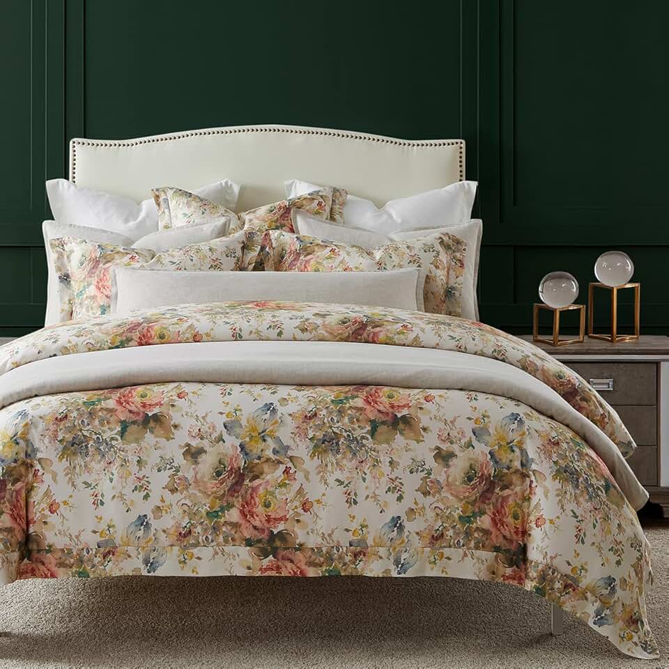 HiEnd Accents Floral Bedding Jardin Lyocell 3 Piece King Duvet Cover Set, Cottage Garden Botanical Rose Print Bed Set, Women Girls Soft Silky Flower Comforter Cover with Pillow Shams