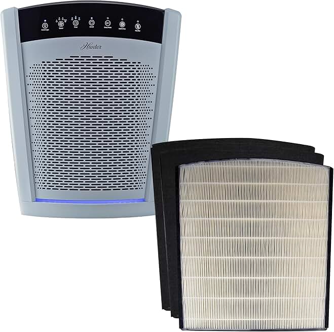 Hunter HP800 Air Purifiers for Home Large Room and Bedroom. True HEPA Air Purifier for Pets, Odors, Allergens, Smoke, Dust, VOC's. Value Bundle w/Extra Filter. Cleans 2585 Ft² per hour. White
