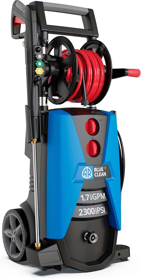 AR Blue Clean BC390HSS Electric Pressure Washer-2300 PSI, 1.7 GPM, 13 Amps Quick Connect Accessories, Integrated Design, On Board Storage, Portable Pressure Washer, High Pressure, Car washer, Patio