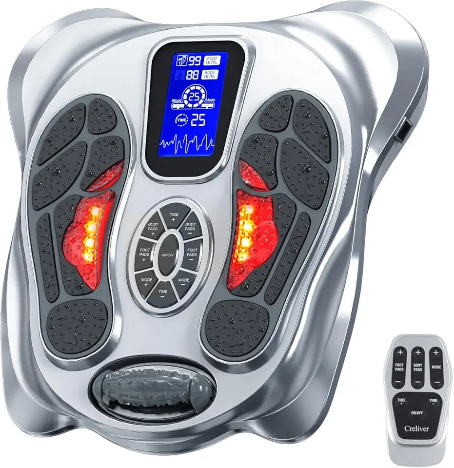 Creliver EMS Foot Massager for Neuropathy Pain Relief, Foot Stimulator for Leg Circulation, TENS Unit Muscle Stimulator with 8 Pads for Plantar Fasciitis, Physical Therapy (FSA & HSA Eligible Items)