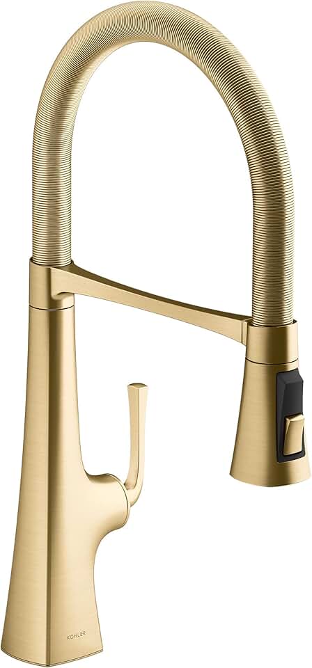 KOHLER 22061-2MB Graze Semi-Professional, 3 Function Commercial Kitchen Faucet with Pull Down Sprayer, Standard, Vibrant Brushed Moderne Brass