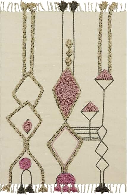 Kilim Rug 10x18 Area Rugs for Flatweave Rug Beige Multicolor Cotton Rug Embroidery Washable Dhurrie Indoor Outdoor Use Rugs for Large Area Dining Room Living Room Hall Room Patio Doormat