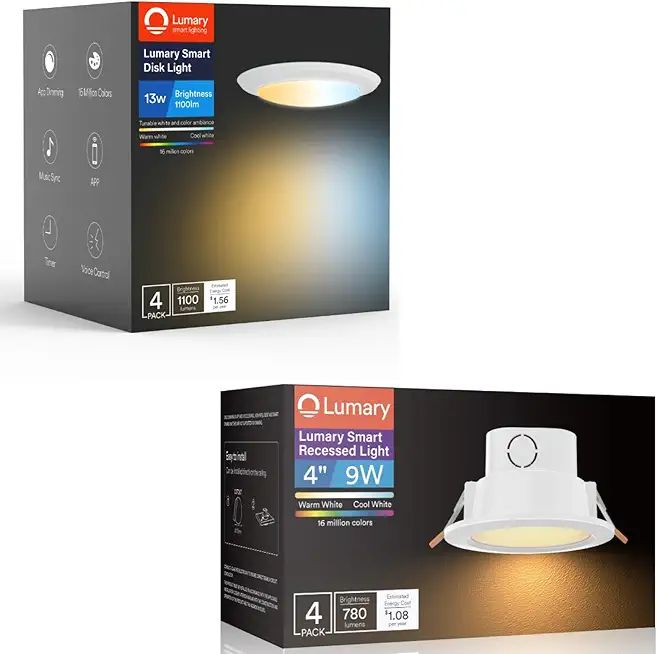 Lumary Smart Flush Mount Ceiling Disk Lights Integrated Smart Recessed Lighting 4 Inch