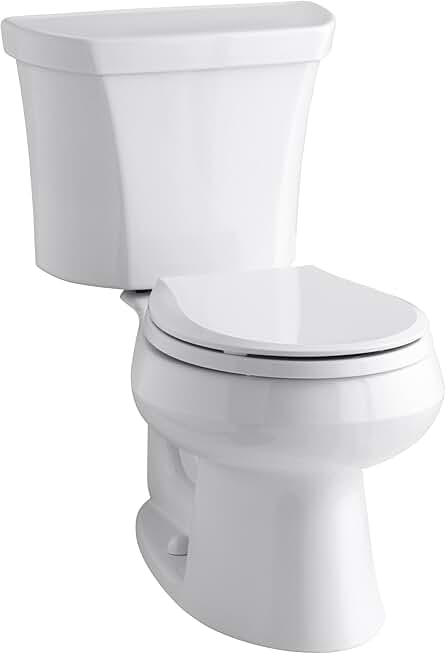 KOHLER K-3987-RA-0 Wellworth Round-Front Dual-Flush Toilet with Class Five Flush Technology and Right-Hand Trip Lever, White, 2 Piece