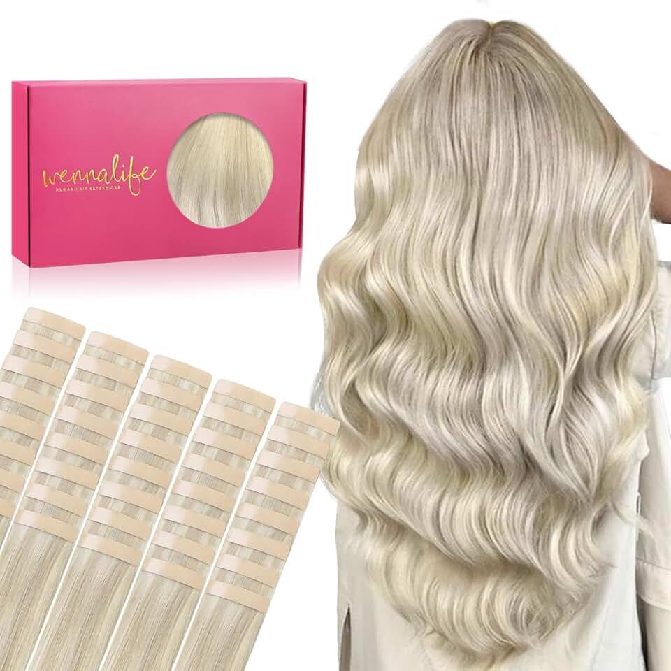 WENNALIFE Tape in Hair Extensions Human Hair, 40pcs 120g 26 inch Ash Blonde Highlighted Platinum Blonde Hair Extensions Real Human Hair Straight Tape in Extensions Invisible Human Hair Extensions