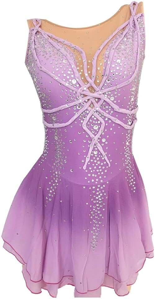 Figure Skating Dress Purple Gradient Sleeveless Mesh Dress with Diamonds for Girls Competition Performance
