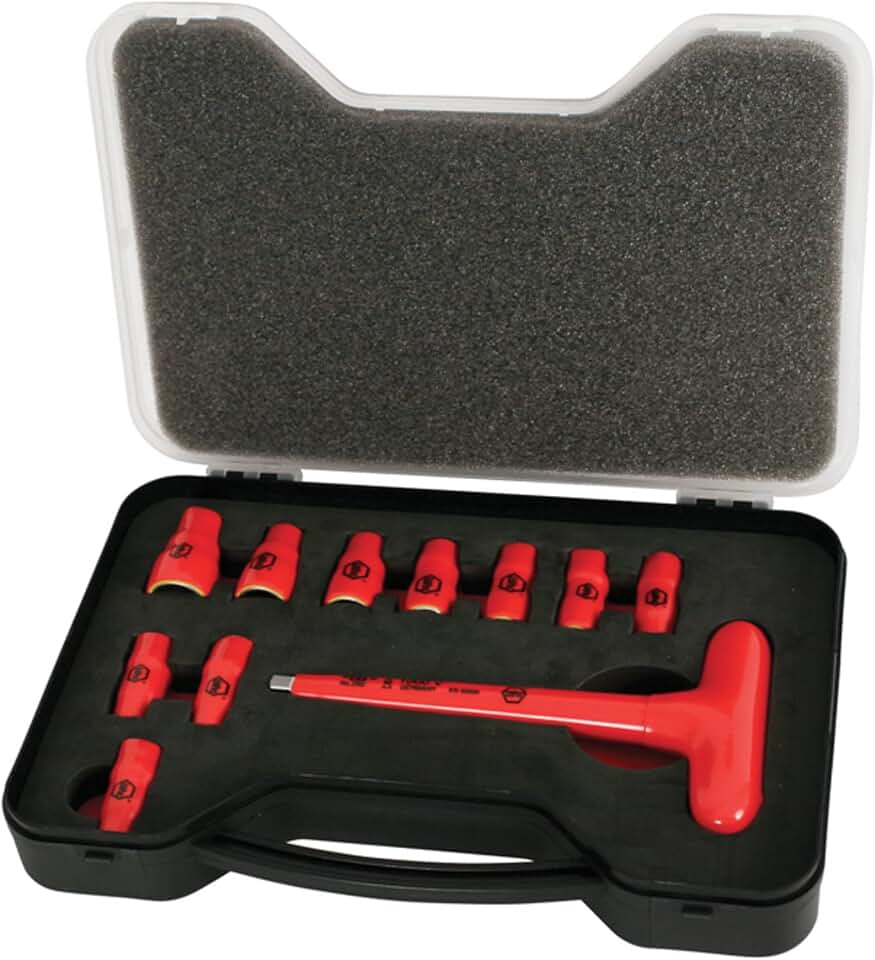 Wiha 31394 T-Handle Socket Set, Insulated 1/4-Inch, Inch, Socket Sizes 3/16, 7/32, 1/4, 9/32, 5/16, 11/32, 3/8, 7/16, 1/2, 9/16 and T-Handle