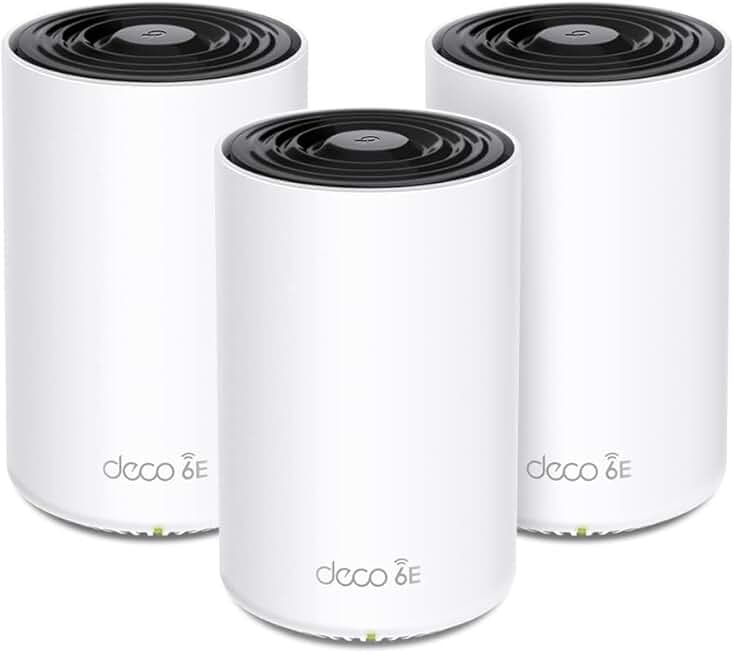 TP-Link Deco AXE5400 Tri-Band WiFi 6E Mesh System – Wi-Fi up to 7200 Sq.Ft, Engadget Rated Best Mesh For Most People, Replaces WiFi Router and Extender, AI-Driven Mesh New 6GHz Band, 3-Pack(Deco XE75)