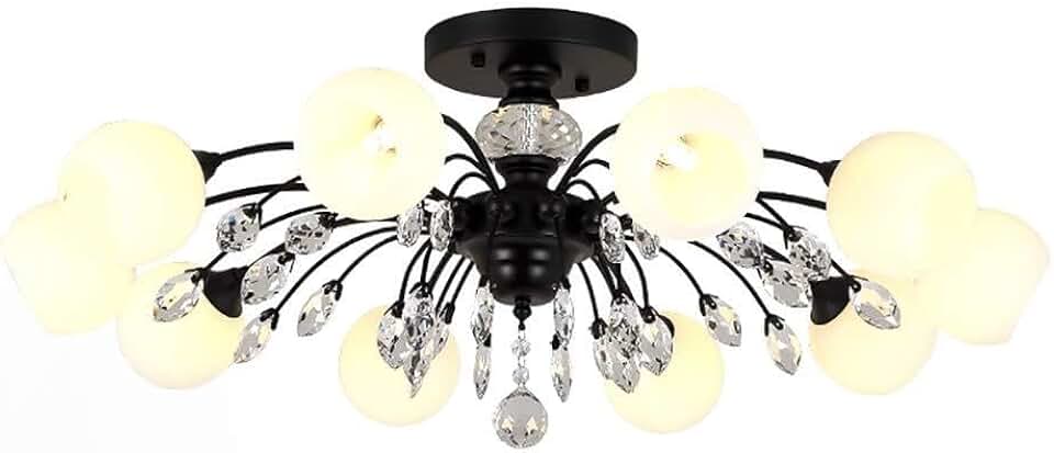 Crystal Sputnik Chandelier Modern Light Chandelier 16 Lights Black Branches Chandeliers Ceiling Ligh for Dining Room Bedroom Living Room-Black 10 Head