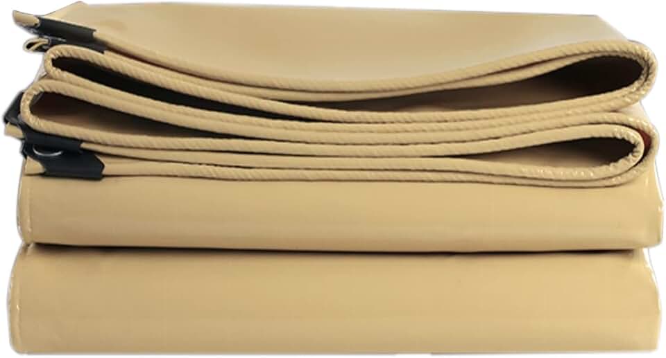 Beige Tarpaulin Heavy Duty Waterproof Tarp Cover Sheet for Furniture Camping Garden Ground Sheet Foldable Tarp Tent with Reinforced Grommets 4x4m 3x3m (Size:4x5m)