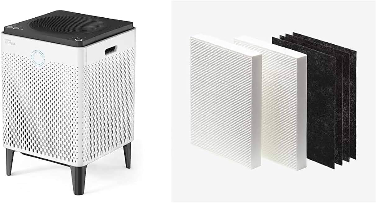 Coway Airmega 400 True HEPA Air Purifier with Smart Technology, Covers 1,560 sq. ft, White & AP-1216-FP Replacement Filter Pack for AP-1216L, Black
