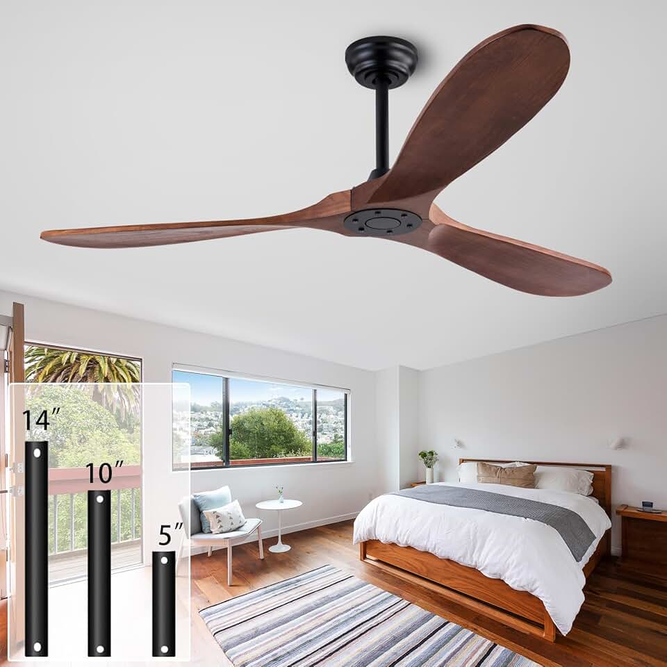 60" Wood Ceiling Fan No Lights with Remote Control，Wooden 3 Blades ...