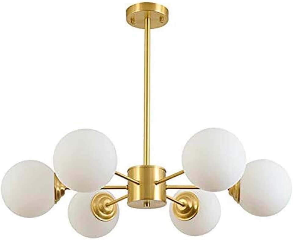 Modernd Chandelier with White Frosted Globe Shade,6-Lights Mid Century Light Industrial Ceiling Light Fixture for Living Room-6 Light 75X55Cm(30X22Inch)(75X55Cm(30X22Inch))/D White/75*55Cm(3