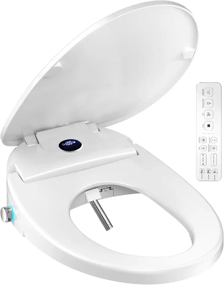 Bidet Toilet Seat Round, Bidet Warm Water Rear & Front Oscillating Wash, Heated Toilet Seat, Warm Air Dryer, Soft Close Toilet Lid, Night Light, Smart Toilet Seat with Bidet Requires Outlet