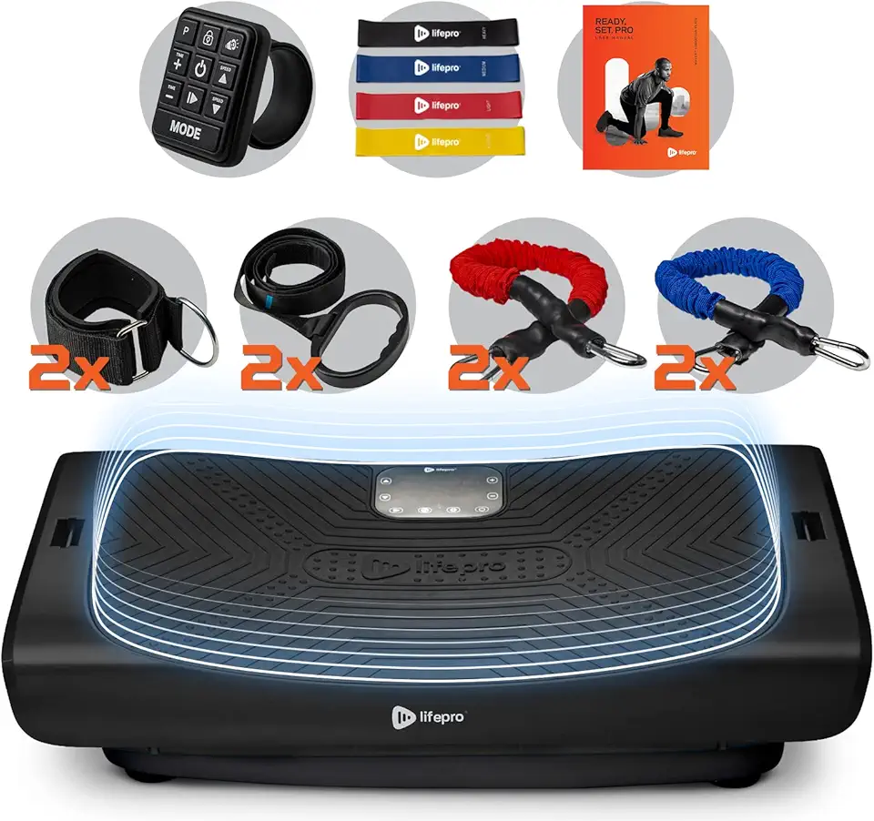 LifePro Rumblex 4D Pro Vibration Plate - Whole Body Vibration Platform Exercise Machine - Home Workout Equipment for Weight Loss, Toning & Wellness - Full Bundle of Bands, Straps & Accessories