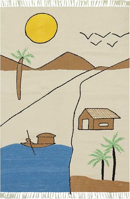 Kilim Rug 2.5x22 Runner Rugs forLiving Room Flatweave Rug Beige Multicolor Cotton Rug Embroidery Washable Dhurrie Indoor Outdoor Use Rugs for Large Home Foyar Corridor Hallway Stair Runner