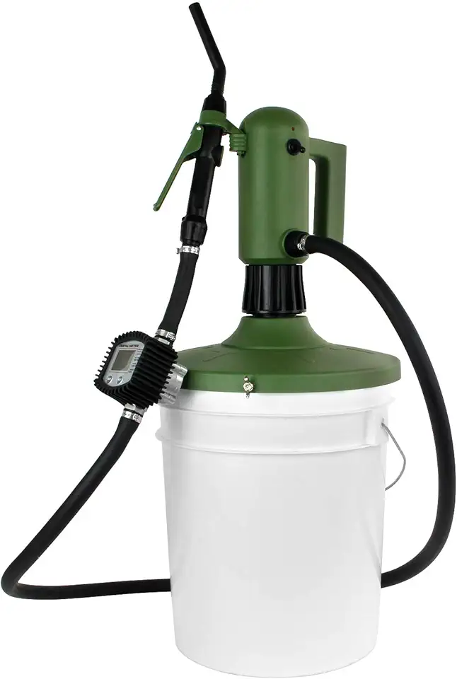 TERA PUMP | 4.5 GPM Electronic 35L Metered Pail Transfer Pump, Flow Control Nozzle 16.5 in 22.6 in Intake Tube Fits 5 Gallon Pail Buckets (Engine Oil Hydraulic Fluid DEF Gas Diesel AG Chemicals)
