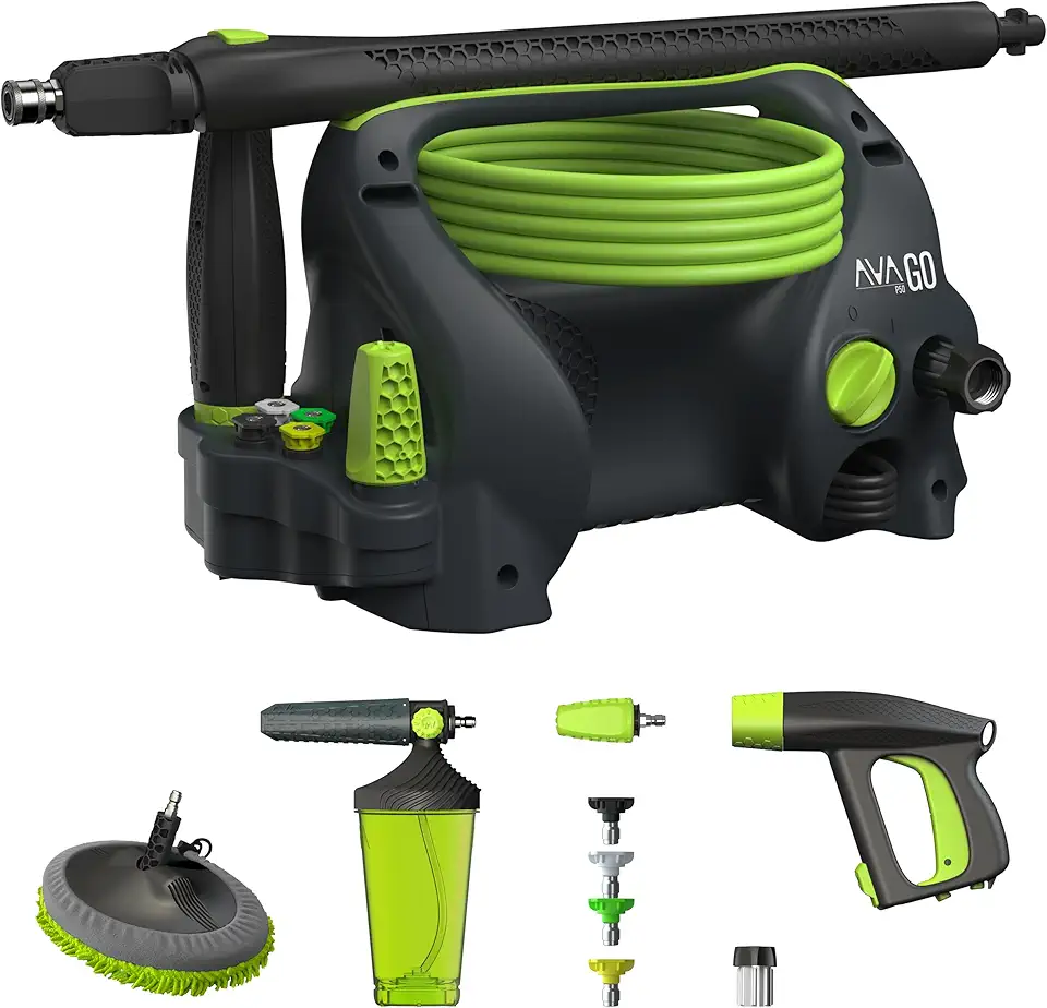 AVA GO P45 Pressure Washer XL, 1800 Max PSI 2.0 Max GPM 1800 W, includes 40 ft Pressure Hose, Zoom Lance, Premium Foam Cannon, Microfibre Mop, and 4 Nozzles tips - Pressure washer for car cleaning