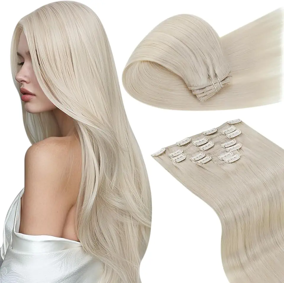 Clip in Hair Extensions Real Human Hair Blonde Clip in Extensions Real Human Hair Blonde Clip in Hair Extensions Real Hair Blonde Long Straight 24 Inch 7pcs/150g