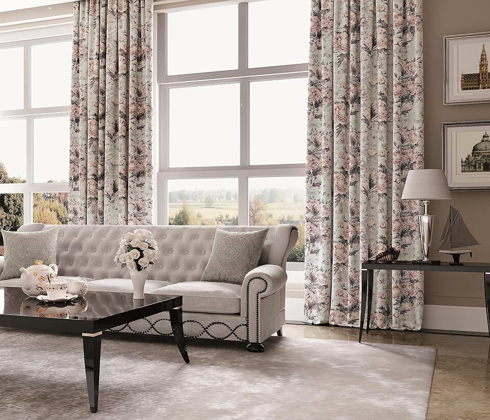 Cotton Linen Curtains for Living Room Darkening 63 Inch Long Bedroom Curtain Floral Farmhouse Curtains Semi Blackout Curtains Sparkle Window Curtain 1 Panel (Pinch Pleated Curtains, 72