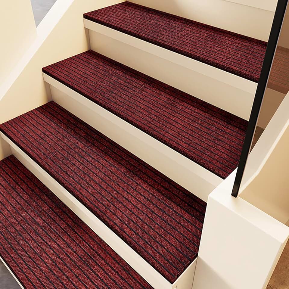 Non-Slip Indoor/Outdoor Stair Mats for Wooden Steps/Concrete/Metal Stairs - Weather Resistant, Washable, Cuttable Carpet Treads - 7pcs Soft Comfortable Mats