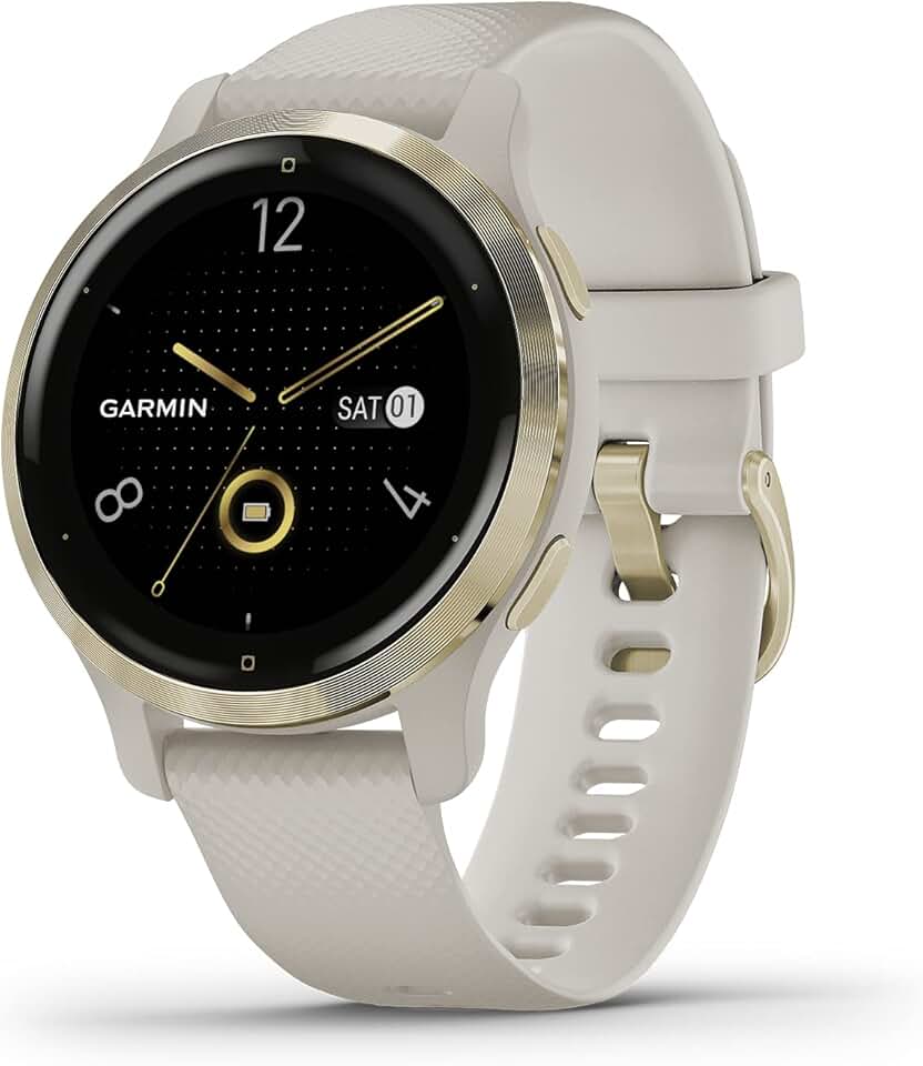 Garmin Venu 2S, Smaller-sized GPS Smartwatch with Advanced Health Monitoring and Fitness Features, Light Gold Bezel with Tan Case and Silicone Band