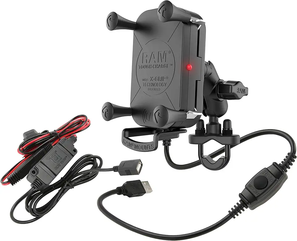 RAM Mounts Tough-Charge 15W Waterproof Wireless Charging Motorcycle Mount RAM-B-149Z-A-UN12W-V7M-1