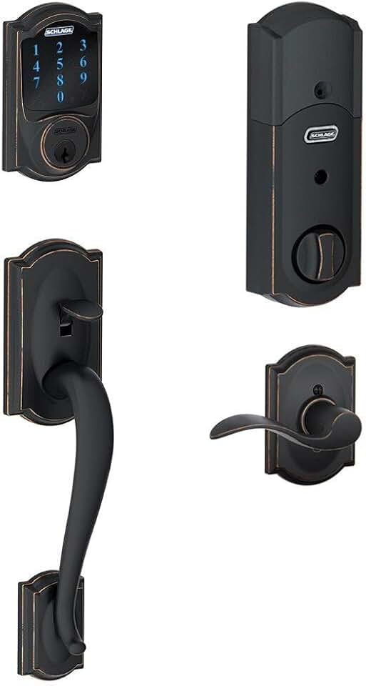 SCHLAGE FE469NX ACC 716 CAM Right Hand Touchscreen Deadbolt with Alarm, Aged Bronze