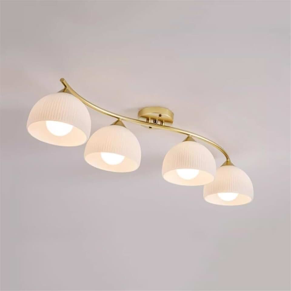3-Lights Vintage Milk Glass Kitchen Ceiling Lightd Linear Long Bathroom Ceiling Light Fixtures Mid Century Modern Semi Flush Ceiling Lamp for Bedroom Dining Room Corridor Porch(70Cm)/ Color/