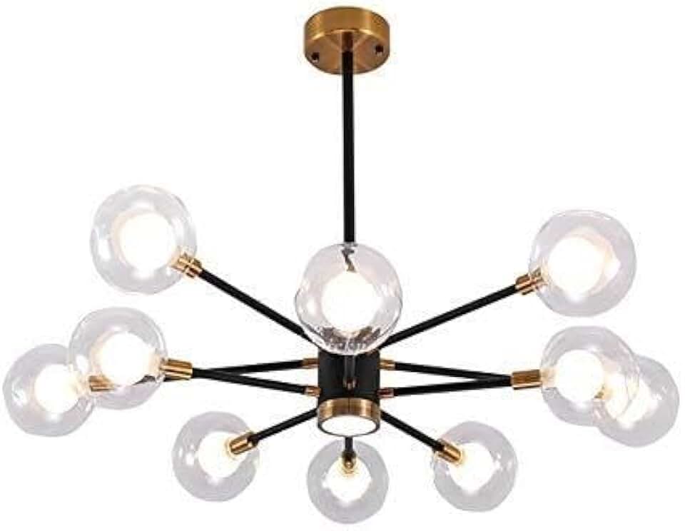 12-Light Vintage Chandelier Semi Flush Mount Ceiling Lights Light Led Ceiling Light Transparent Lampshade Mid Century Style (Blackd)-Blackd 10 Head