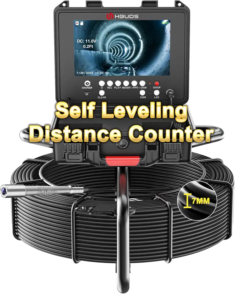 Sewer Camera Self Leveling 150ft, 7mm Thicker Cable Drain Camera with Distance Counter, 9