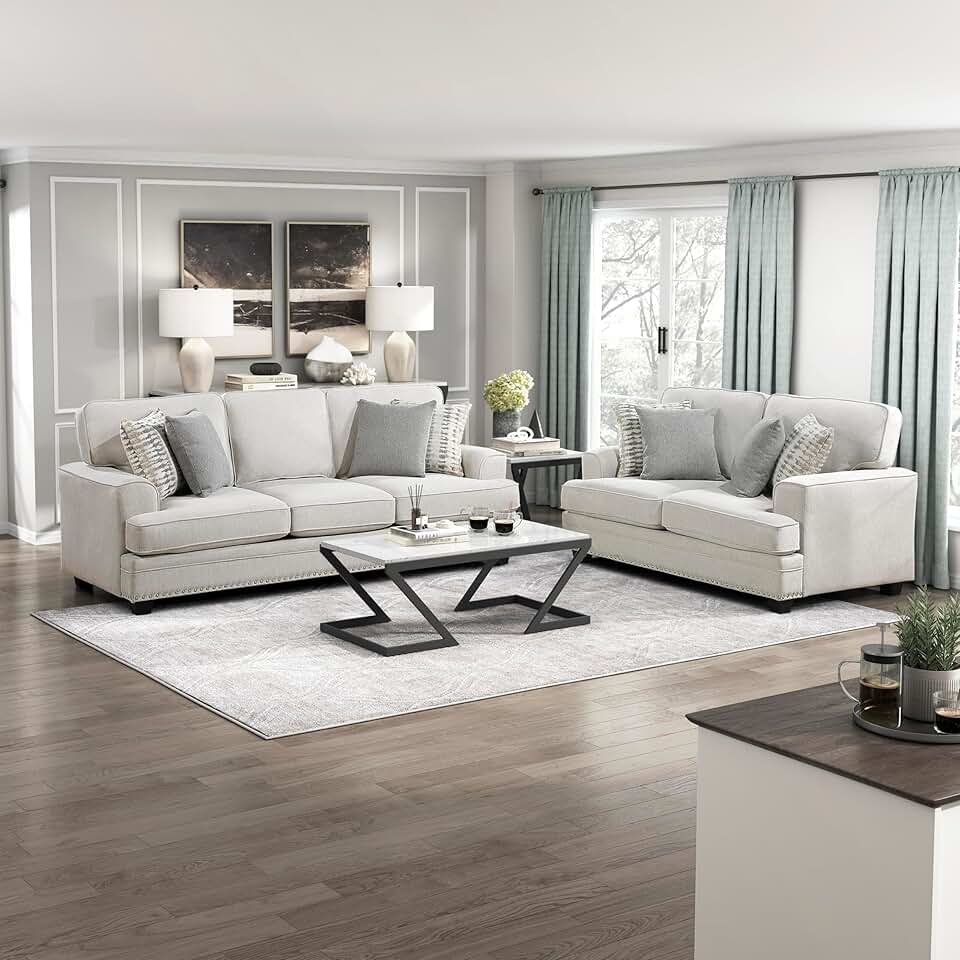 Lexicon Couches for Living Room, 2-Piece Couch Set Including Sofa, Loveseat, Modern Living Room Furniture Set,with Chenille Fabric Upholstered, Sand