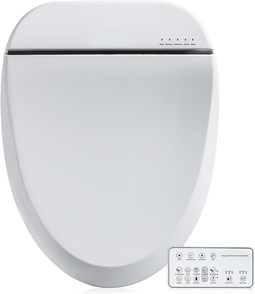 ZMJH Bidet Toilet Seat, Electric Smart Heated Seat with Slow Closes, Vortex Wash, Warm Dryer, Rear and Front Wash, Warm Water, Remote Control, and Night Light, White, A102S-W (Elongated)