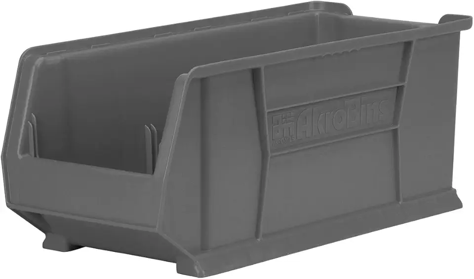 Akro-Mils 30287 Super-Size AkroBin Heavy Duty Stackable Storage Bin Plastic Container, (24-Inch L x 11-Inch W x 10-Inch H), Gray, (4-Pack)