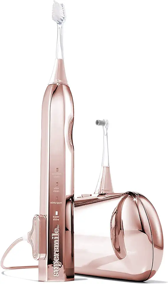 Supersmile Zina45 Deluxe Sonic Pulse Electric Toothbrush w/ Patented 45° Soft Bristles, USB Rechargeable Whitening Tooth Brush w/ Polishing Head and Travel Case for Adults & Children