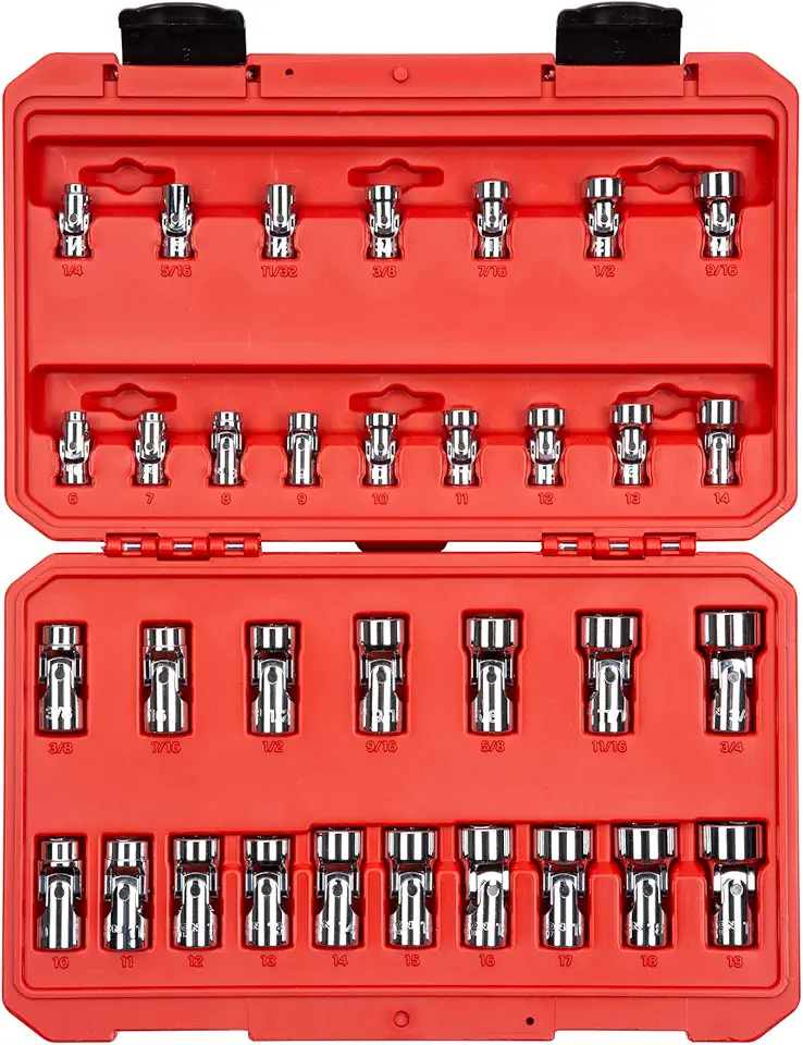 TEKTON 1/4, 3/8 Inch Drive Universal Joint Socket Set, 33-Piece (1/4-3/4 in., 6-19 mm) | SHD99301