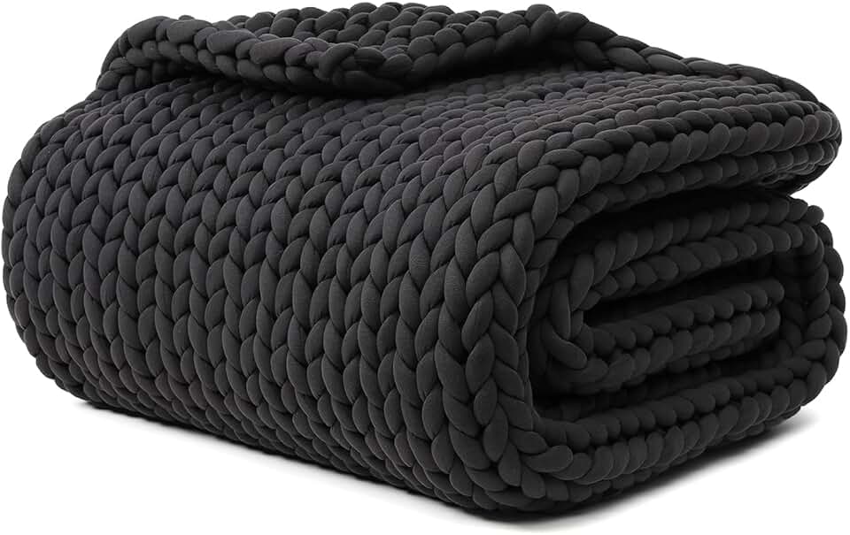 YnM Weighted Blanket, Handmade Chunky Yarn Knitted Design, Soft and Cozy, Temperature Regulating and Breathable, Machine Washable Throw for Sleep or Home Decor (Dark Grey, 80x87 Inch, 25lbs)