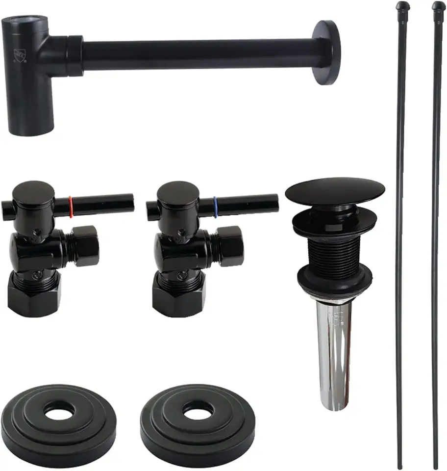 Kingston Brass CC53300DLTRMK1 Trimscape Plumbing Sink Trim Kit with Bottle Trap and Drain (No Overflow), Matte Black