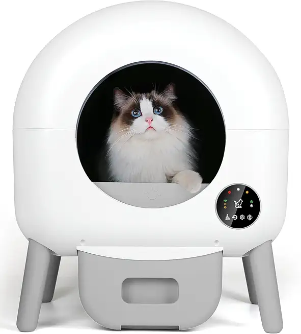 Self Cleaning Litter Box -110L Automatic Cat Litter Box Self Cleaning, All Litter Can Use, with 1 Roll Garbage Bags and Mat, App Control, Big Grey..