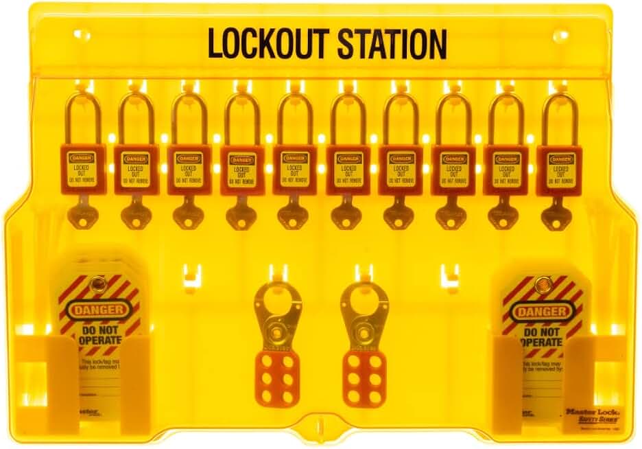 Master Lock 1483BP410 Lockout Tagout Padlock Station, Yellow