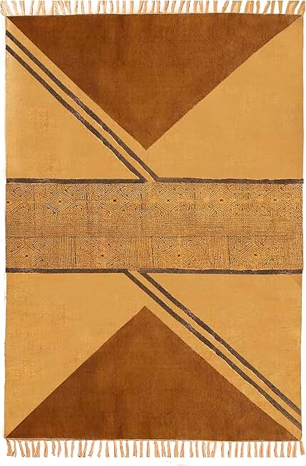 4x8-Feet Bohemian Rug Brown & Beige Cotton Dhurrie Washable in Machine Rugs for Bedroom Area Rug Living Room Area Kitchen Area Hand Made Rug Premium Quality Rug